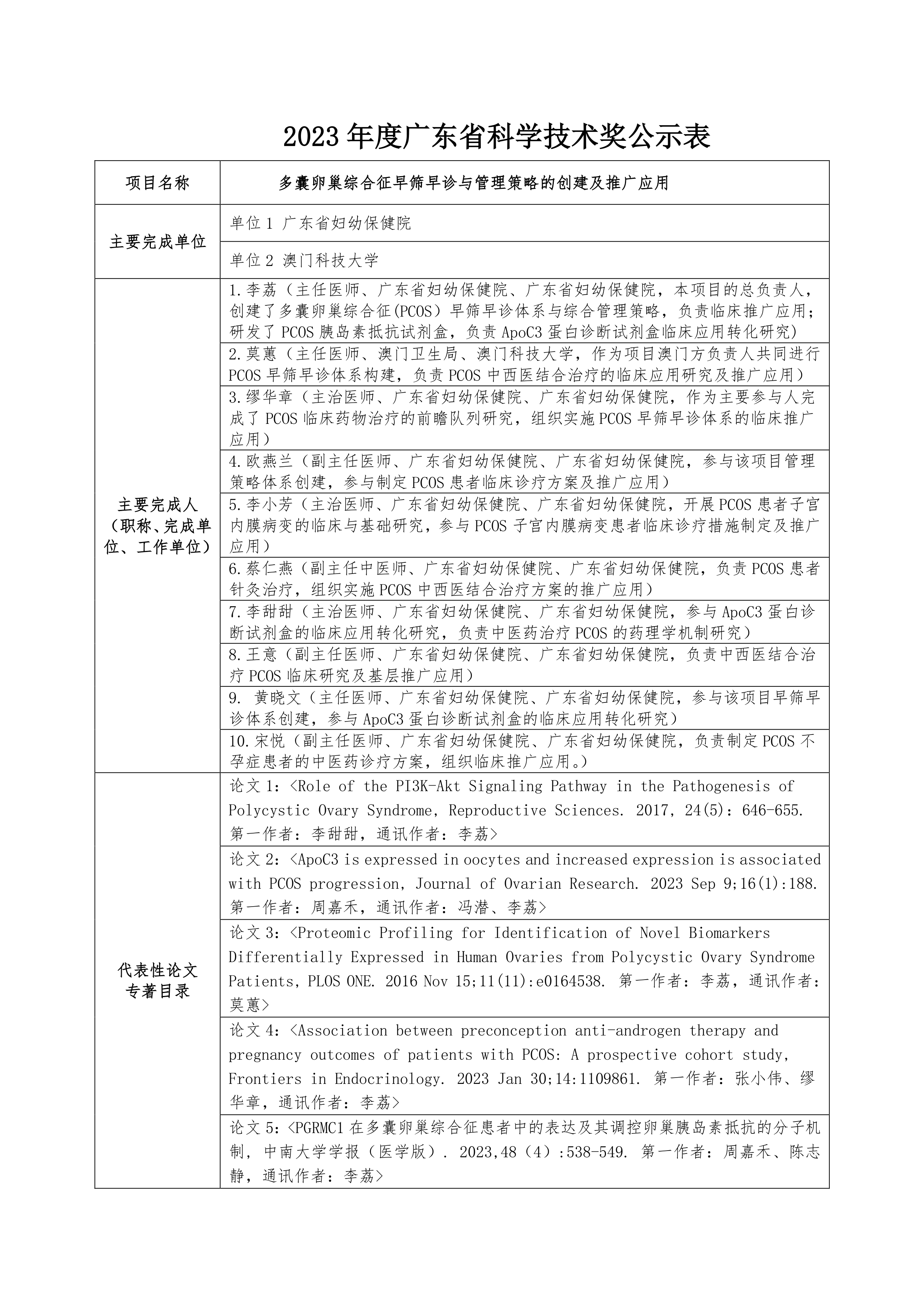 【國內獎勵公示】有關2023年度廣東省科學技術獎公示事宜