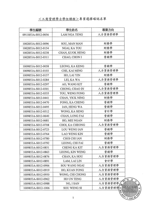 ＜工商管理学士学位课程＞专业选修确认通知
