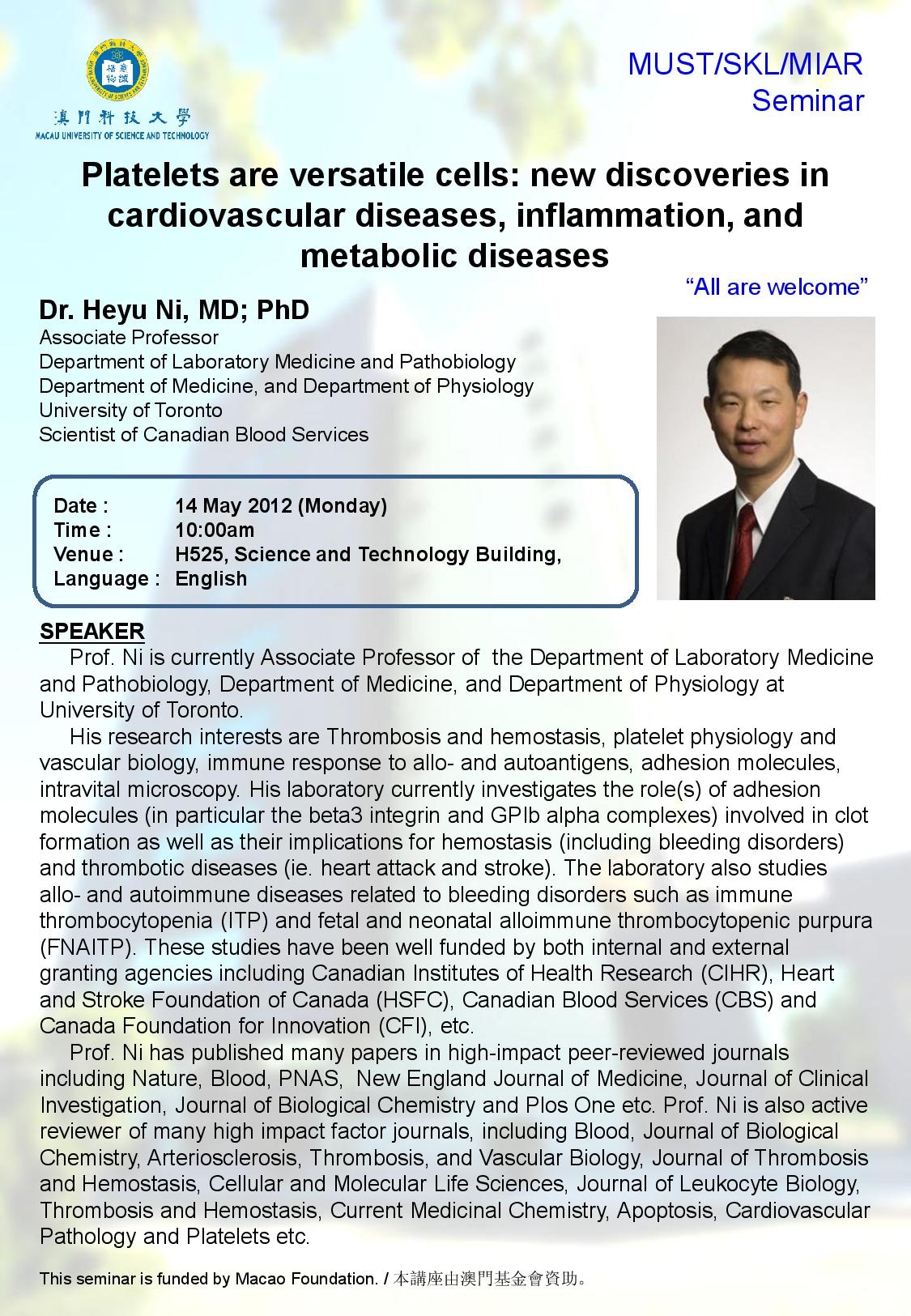Seminar Poster for Dr Ni on 14th May