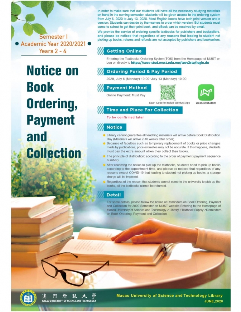 Semester I Academic 2020/2021 Years 2-4 Notice on Book Ordering 