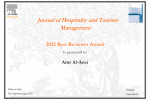FHTM Academic Won the Journal of Hospitality and Tourism Management Best Reviewer Award for 2022