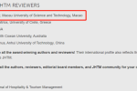 FHTM Academic Has Once Again Been Honored With The Journal of Hospitality And Tourism Management Best Reviewer Award For 2023